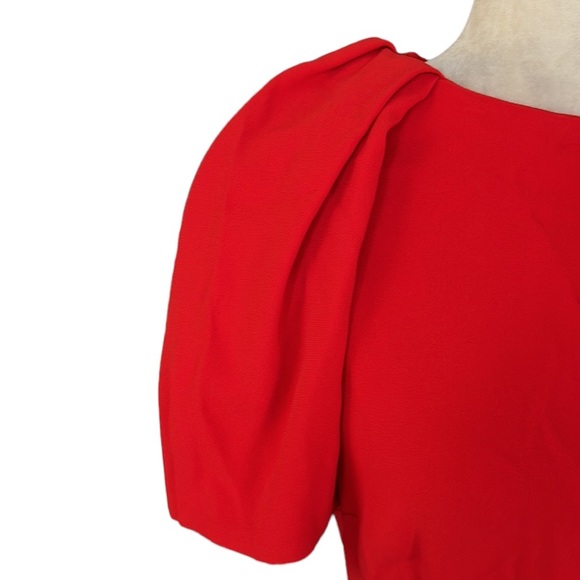 NWT Zara Red Crepe Puff Pleated Sleeve Sheath Mini Dress - L - Picture 5 of 14